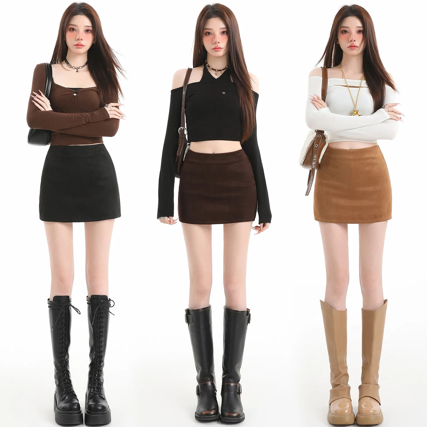 High Waist Deer Skin Velvet Half Skirt Women's Fashionable A-Line Short Skirt Pants Anti-Light Walking Korean Style Commute
