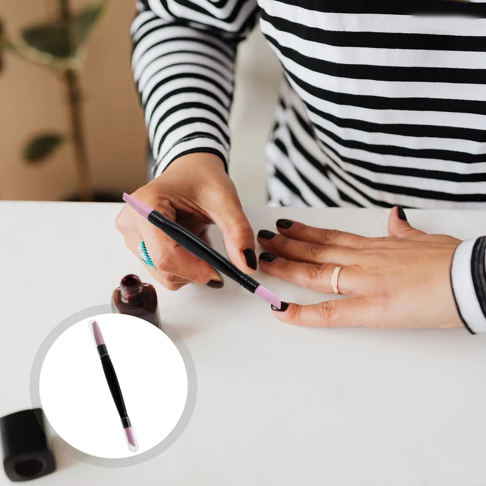 6Pcs Dual-End Nail Sanding Pen for Cuticle Removal and Precision Nail Surface Smoothing Portable Manicure Accessory