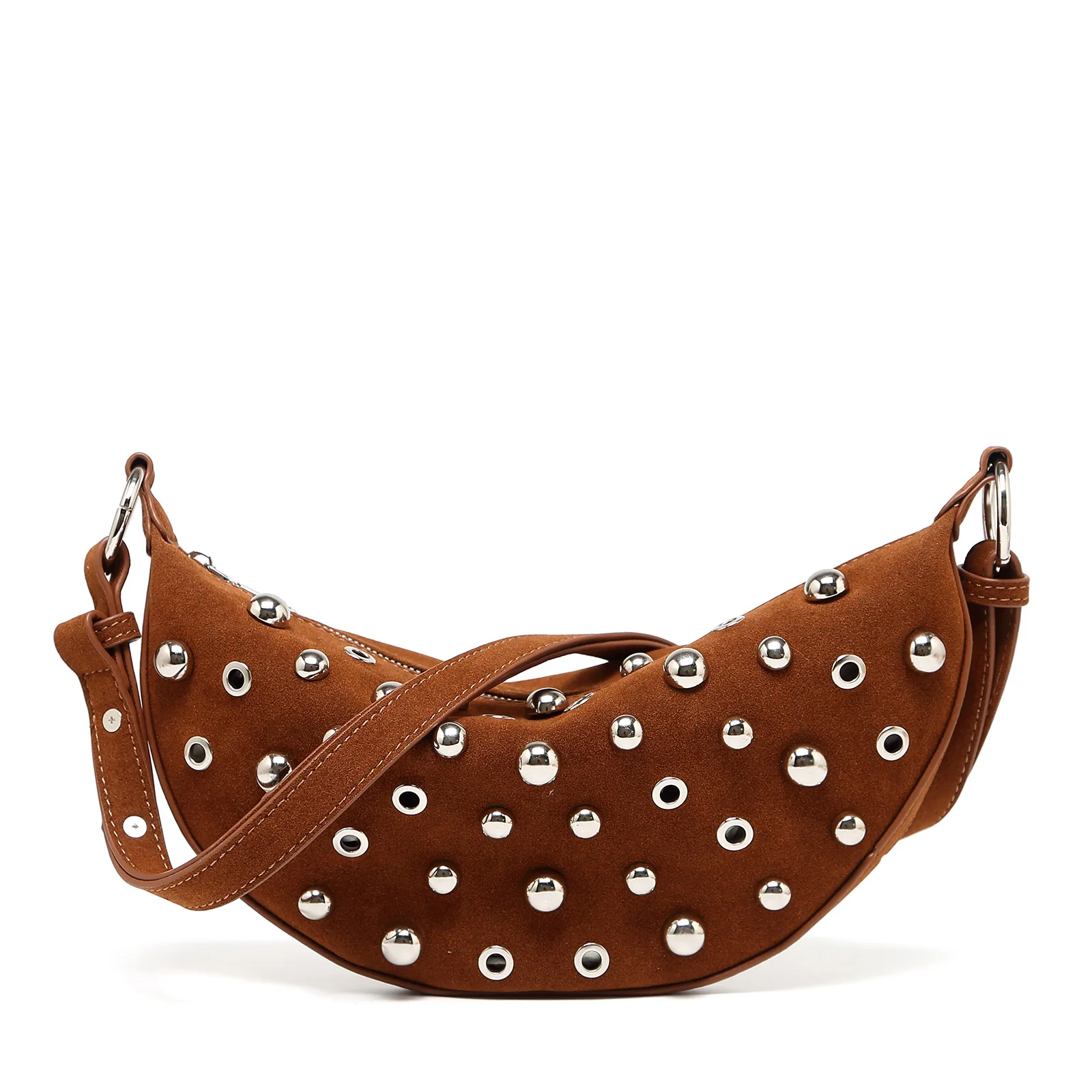 

Сумка через плечо с заклепками в форме полумесяца и облака, сумки через плечо из искусственной замши для женщин, сумка с матовой текстурой, роскошная дизайнерская сумка подмышками, новинка