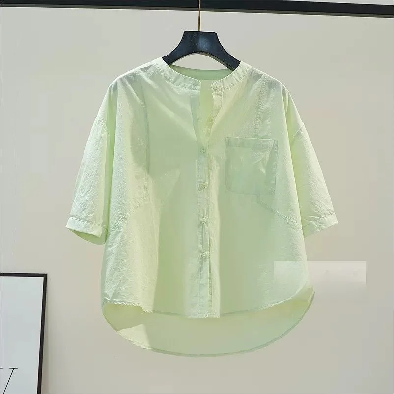

Loose Fit round Ne Lantern Sve Pure Cotton irt White Casual Summer Versatile Top Women's Faion Commute Sle ort S...