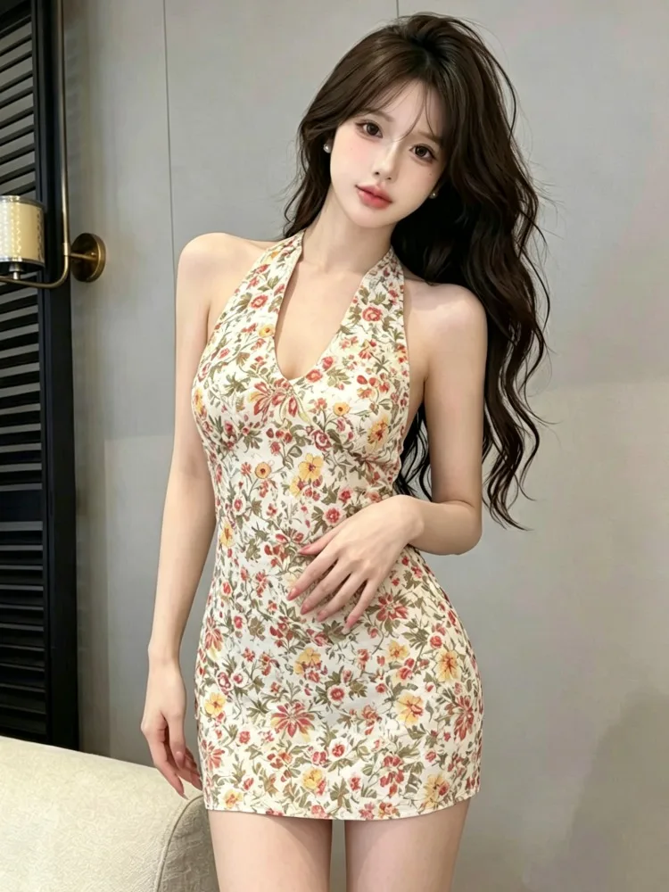 

Romantic Floral Print Dress Women's Summer New Style V-Neck A-Line Skirt Short Dress Retro Gentle Wind Korean Style