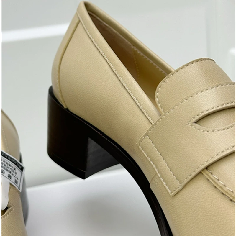 Dave&Di British Fashion Women's Genuine Leather Shoes High Heels Loafers Minimalist Commuting Casual Women's 5.5cm Heels Shoes