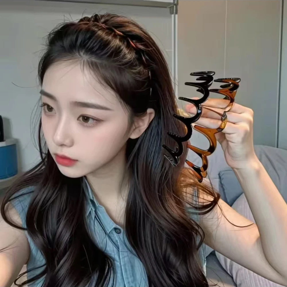 1/2pcs Korean Style Brown Resin Hairband with Wave Toothed Design High Skull Top Hair Comb Non Slip Hair Accessories for Girls