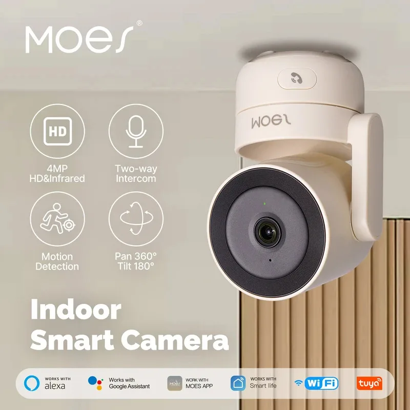 MOES Tuya WiFi Smart Home Security Camera, Indoor Pan/Tilt 4MP HD, Night Vision, Motion Sound Detection Panoramic Patrol Monitor