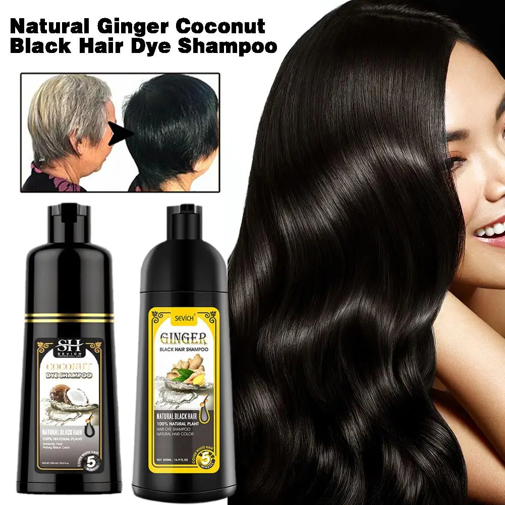 Shampoo colorante per capelli nero al cocco naturale allo zenzero da 500ml soluzione colorante permanente per capelli veloce e di lunga durata per capelli grigi F6N1