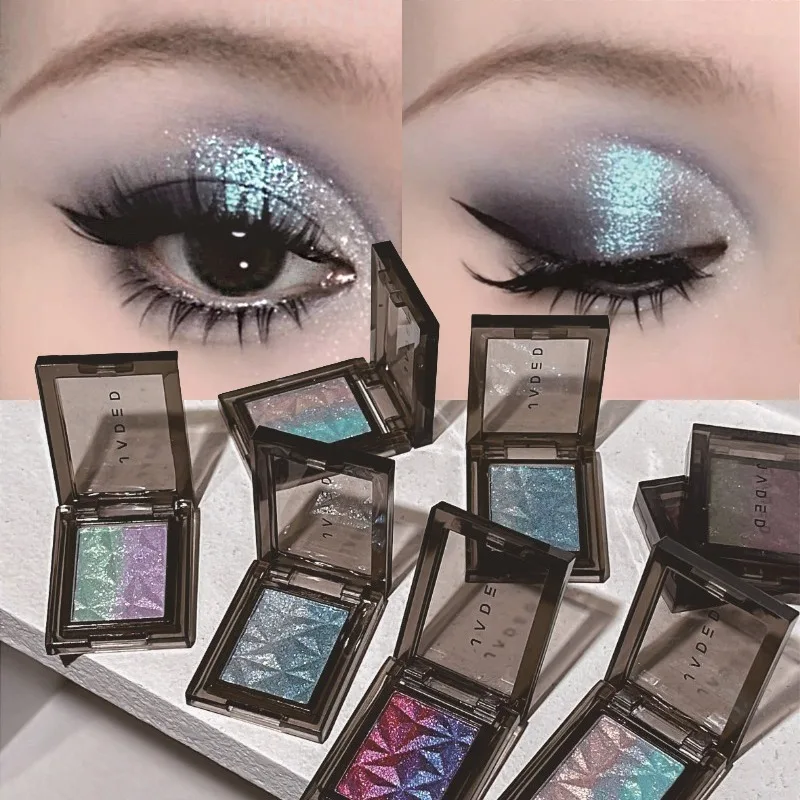 Paleta de Sombras de Ojos Camaleón Degradado con Brillo, Efecto Ahumado, Plateado y Azul, Iluminador Metálico Perlado, Maquillaje de Ojos de Larga Duración y Efecto Iluminador