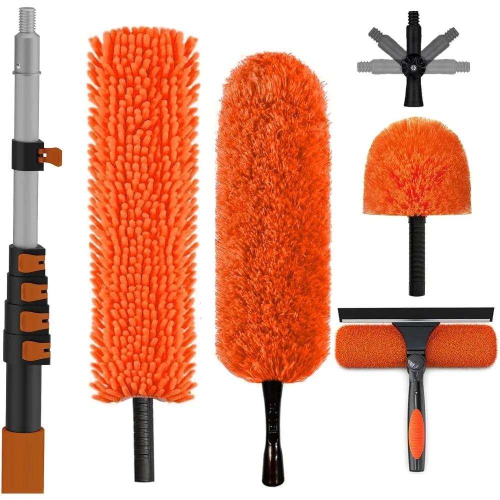 

30FT Extension Pole High Ceiling Duster Kit with Fan Blade Cleaner Microfiber Feather Duster Window Squeegee Cobweb Duster