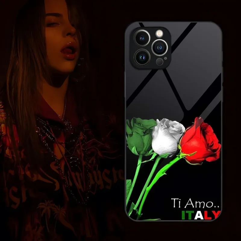 Flag Italy Phone Case For IPhone 14 Pro 13 12 11 Mini X XS XR Max 6 8 7 Plus SE 2020 2022 Glass Design Cove