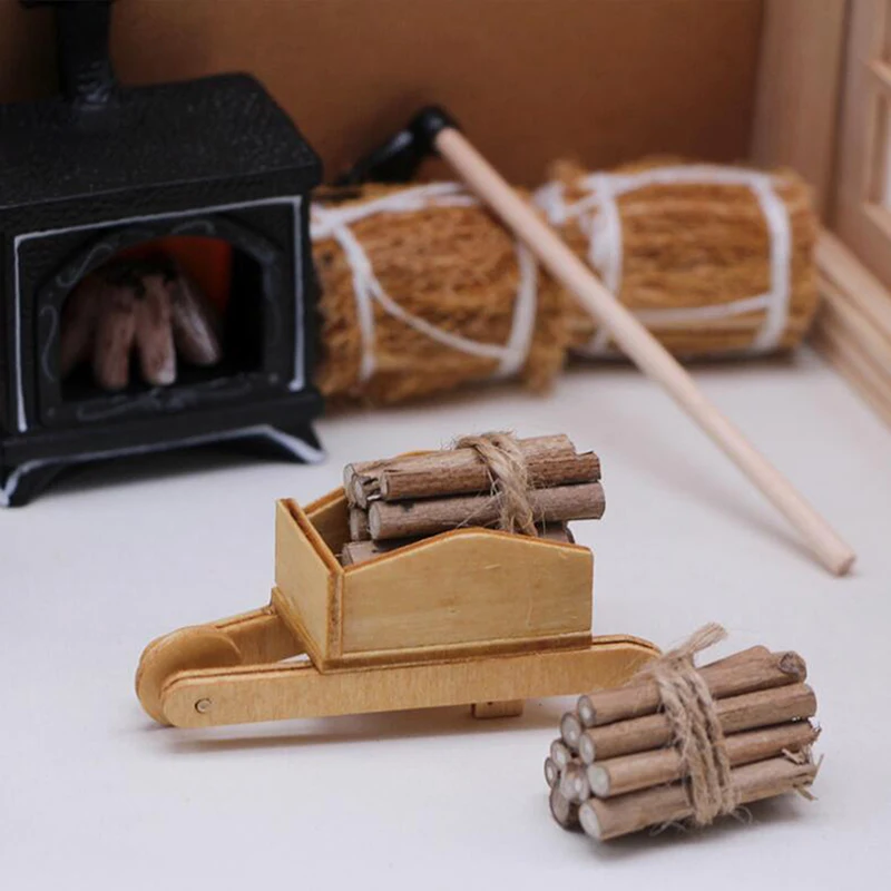 

1PC Mini Straw Wooden Match Miniature Wheelbarrow Model Micro Winter Scene Layout Props Doll House Decor DIY Accessories