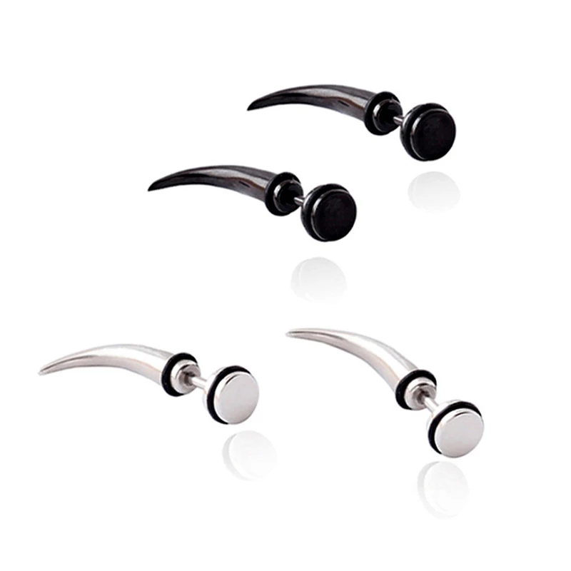 Unique Titanium Steel Horn Taper Stud Earrings Men Punk Long Spike Hook Ear Piercing Earrings Hiphop Jewelry