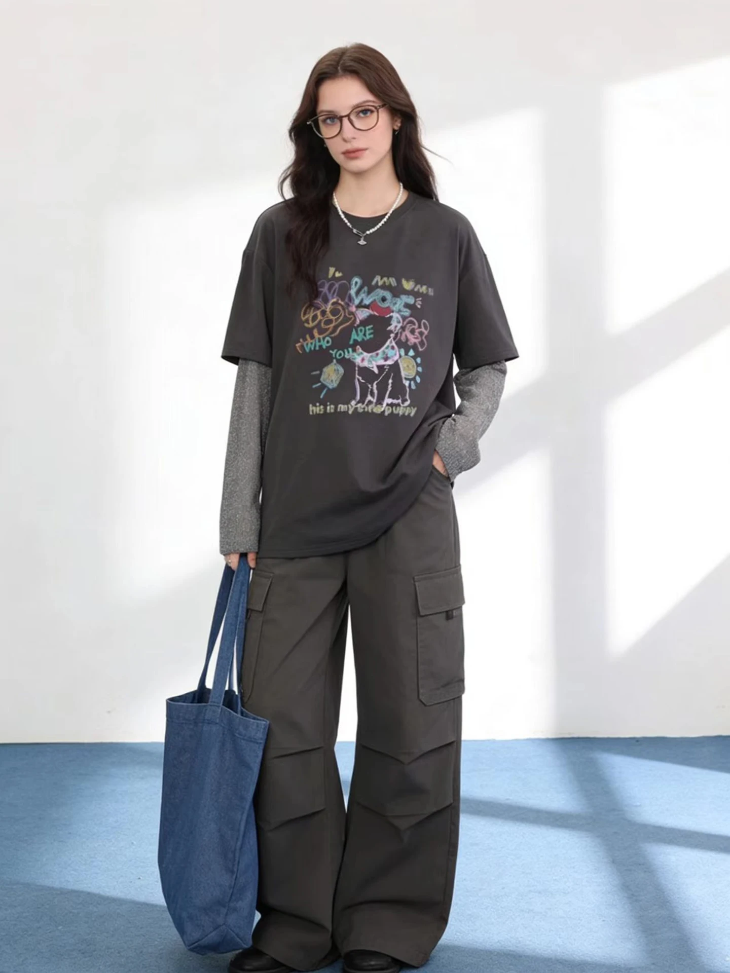 

HUAAPPUW Футболка с длинными рукавами в стиле ретро, с цветными блоками, сетчатыми вставками и принтом, с круглым вырезом, имитация двухслойности, весна-лето, новинка