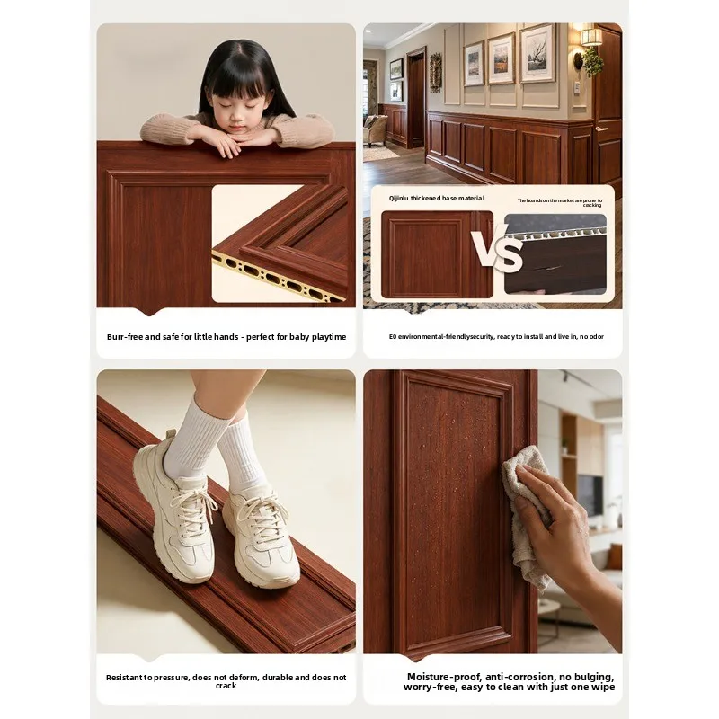 Villa living room American solid wood wainscoting, French bamboo and wood background wall European bedroom sofa wall