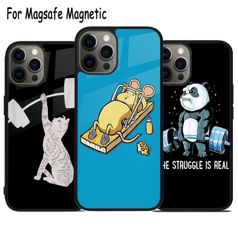 Funny Gym Fitness Wireless Charge Magsafe Phone Case For iPhone 15 16 14 13 11 12 Pro Max Plus Magnetic Bumper Cover