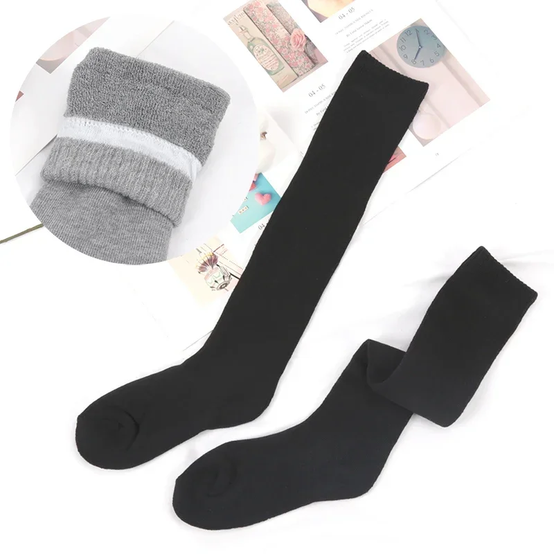 Spring Men's Knee Long Socks Harajuku Wool Keep Longer Stocking Compression Terry Cycling Socks Cotton Thicken Sokken Gift