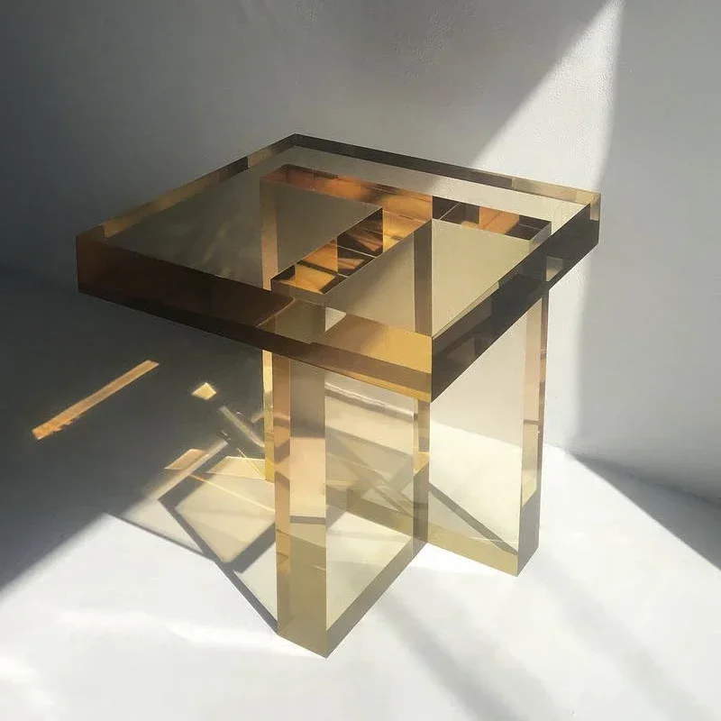 Nordic gold gradual change small side a few light luxury modern sample room villa reception acrylic simple square corner table