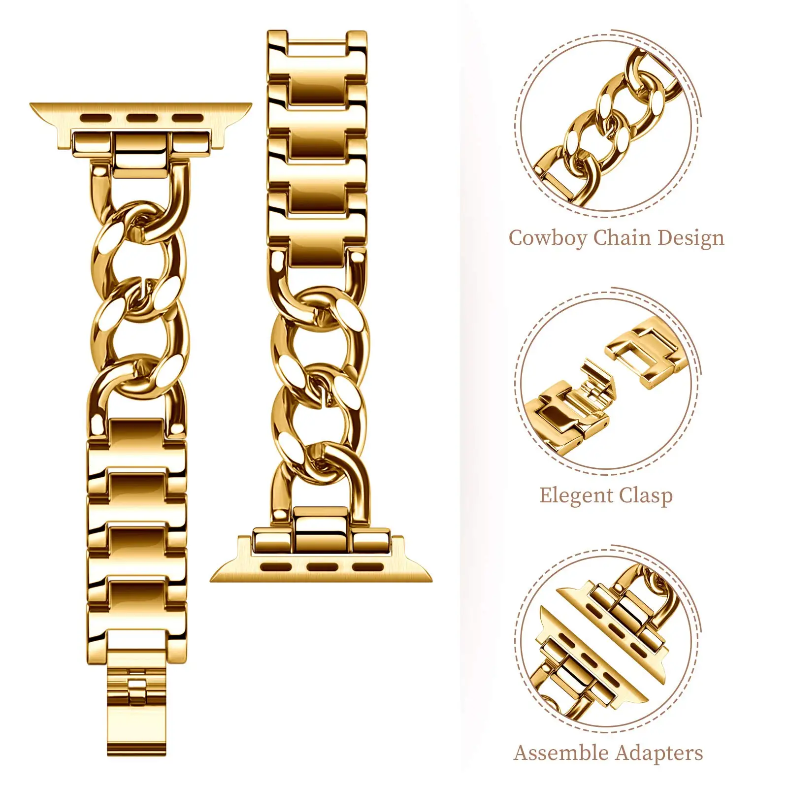Cuban Link strap for Apple watch band 40mm 41mm 45mm 44mm 49mm Stainless steel metal bracelet iWatch series 8 7 6 5 se ultra image 6