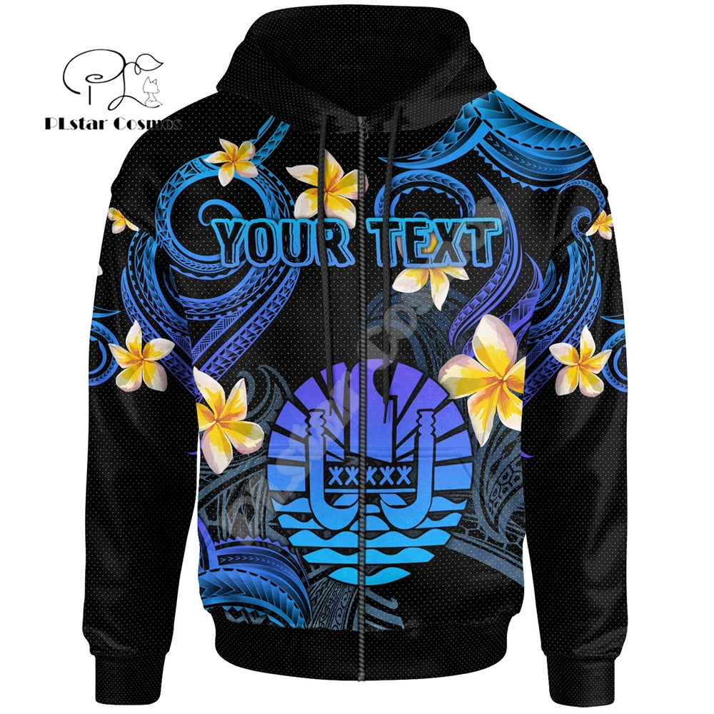 Custom Name French Polynesia Tahiti Country Flag Tribal Hibiscus Tattoo Retro 3DPrint Pullover Harajuku Casual Hoodies Jacket 24