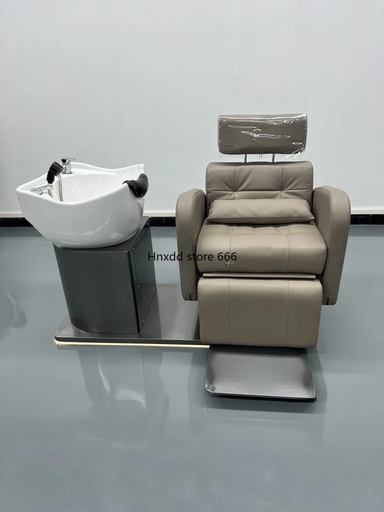 Multifunctional Electric Spinning Lift Shampoo Chair Barber Shop Semi-Full Lying Dual-Use Hairdressing Flushing Bed