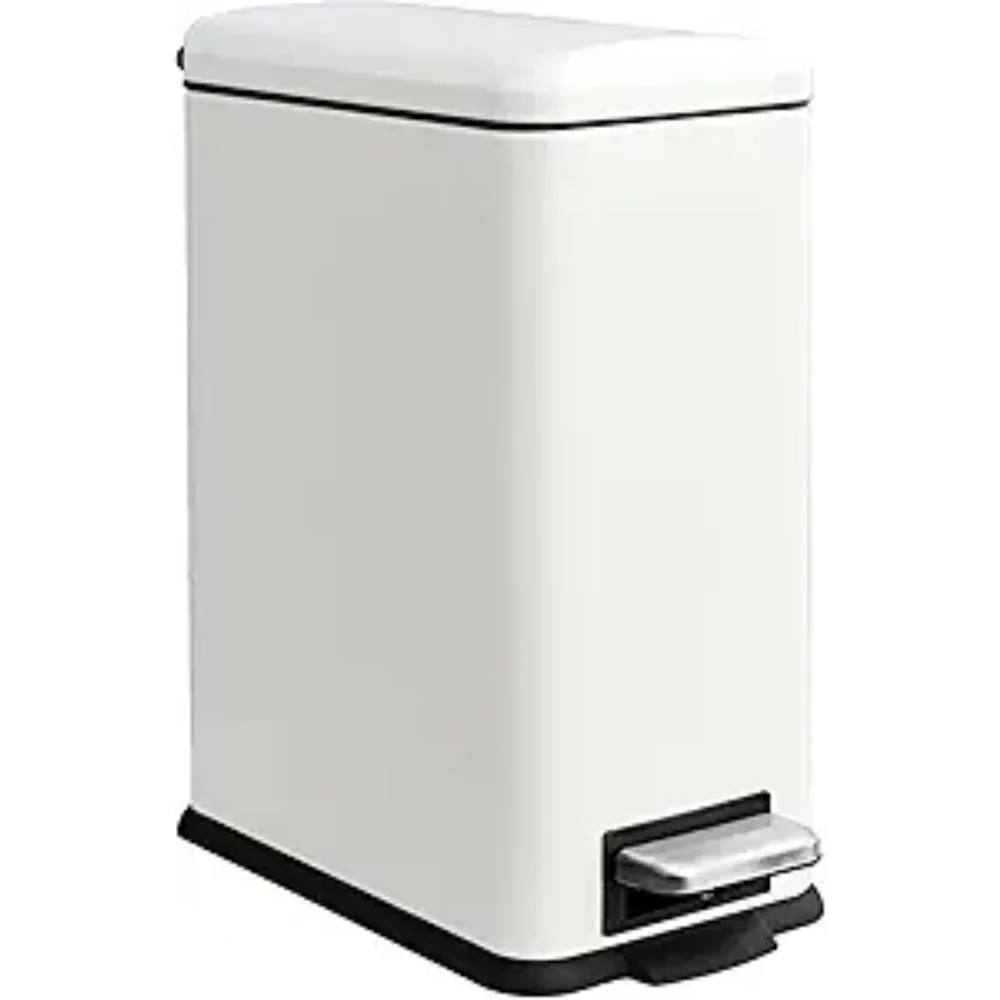 

10L Bathroom Waste Bin, Small Pedal Bin, Stainless Steel Garbage Can for Bathroom, Bedroom and Office,White