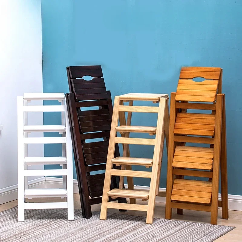 Wooden 2-Step Folding Ladder Dual-Use Household Stool Indoor Climbing Ladder Compact and Portable Design for Home