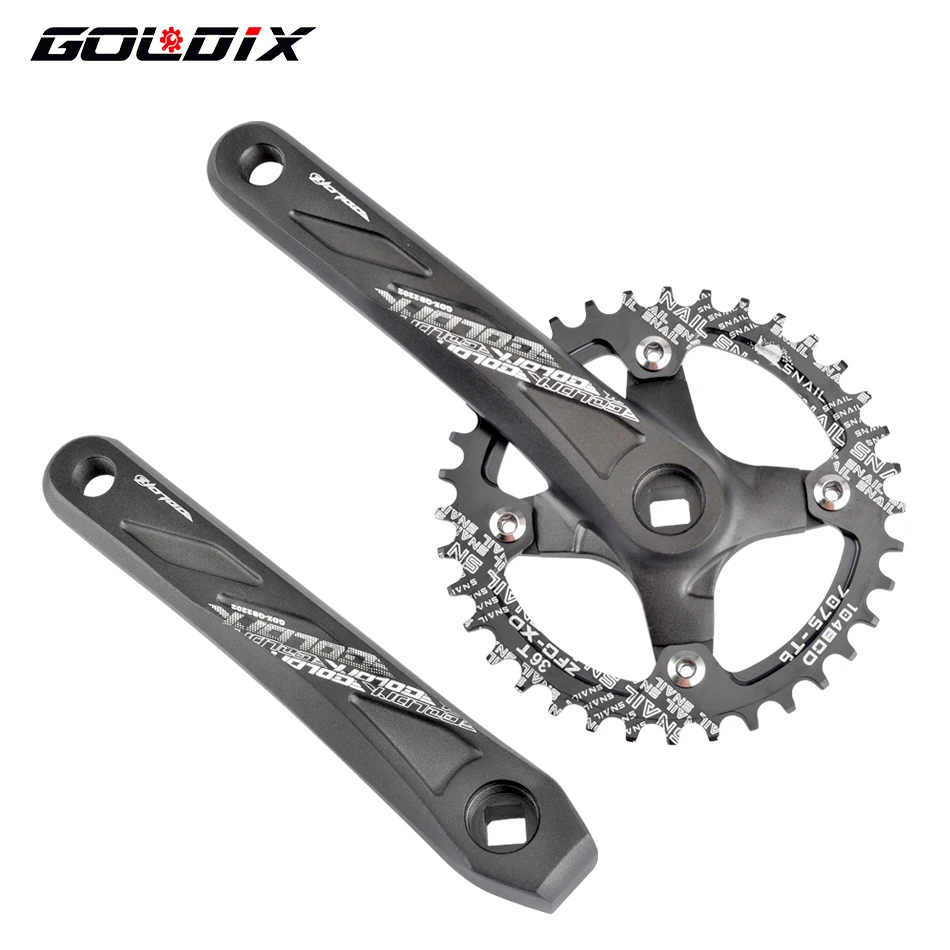 GOLDIX Square Hole Bicycle Crankset Aluminum Alloy MTB Crank 170/175mm Length Narrow Wide Teeth 104BCD 32/34/36/38/40/42T