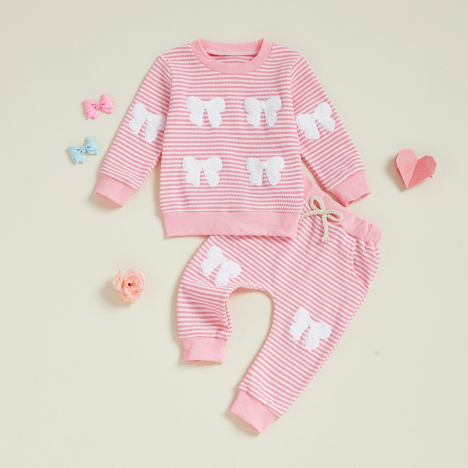 Citgeett الخريف الاطفال طفل فتاة الخريف شريط وتتسابق القوس التطريز طويلة الأكمام البلوز مرونة الخصر السراويل الملابس مجموعة