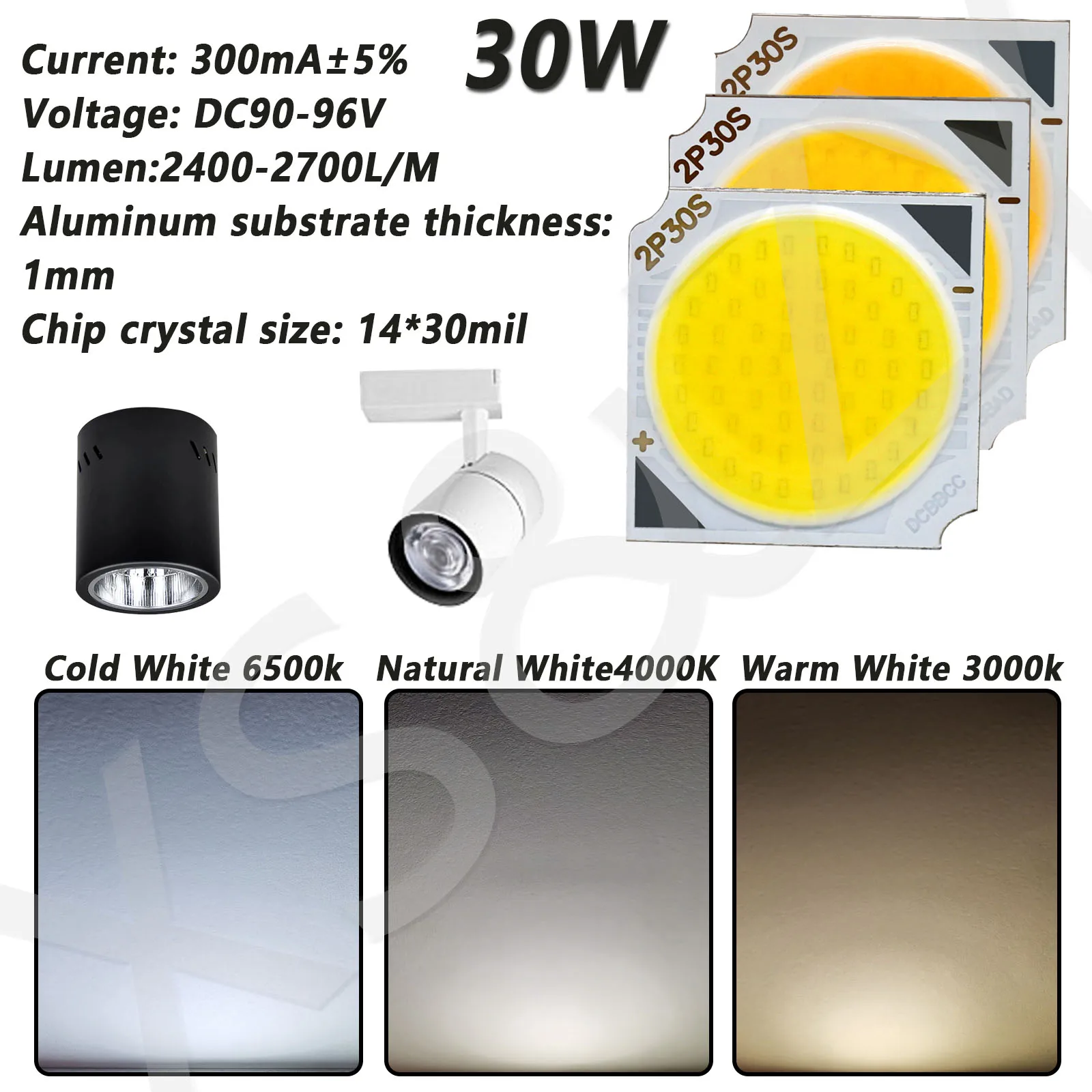 LED COB 1917mm wysoka moc 30W DC90-96V zimna biała naturalna biel ciepła biała 300mA do reflektora reflektor szynowy akcesoria oświetleniowe