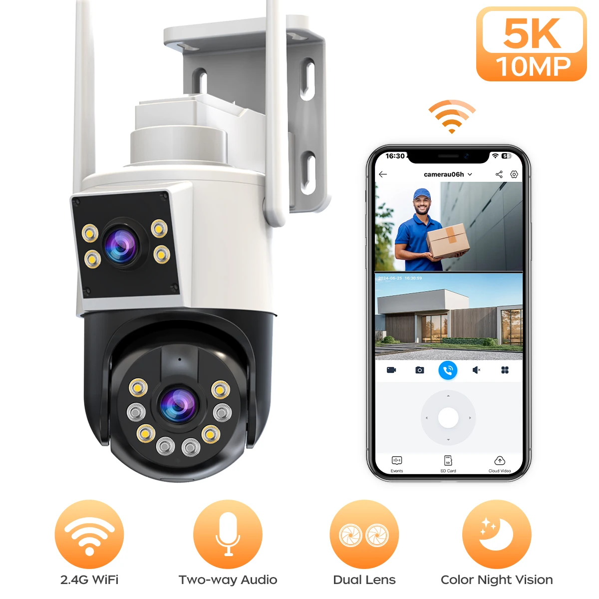 JOOAN 5K 10MP HD Wifi PTZ Camera Outdoor Dual Lens Dual Screen AI Auto Tracking IP Camera CCTV Audio Video Surveillance Camera