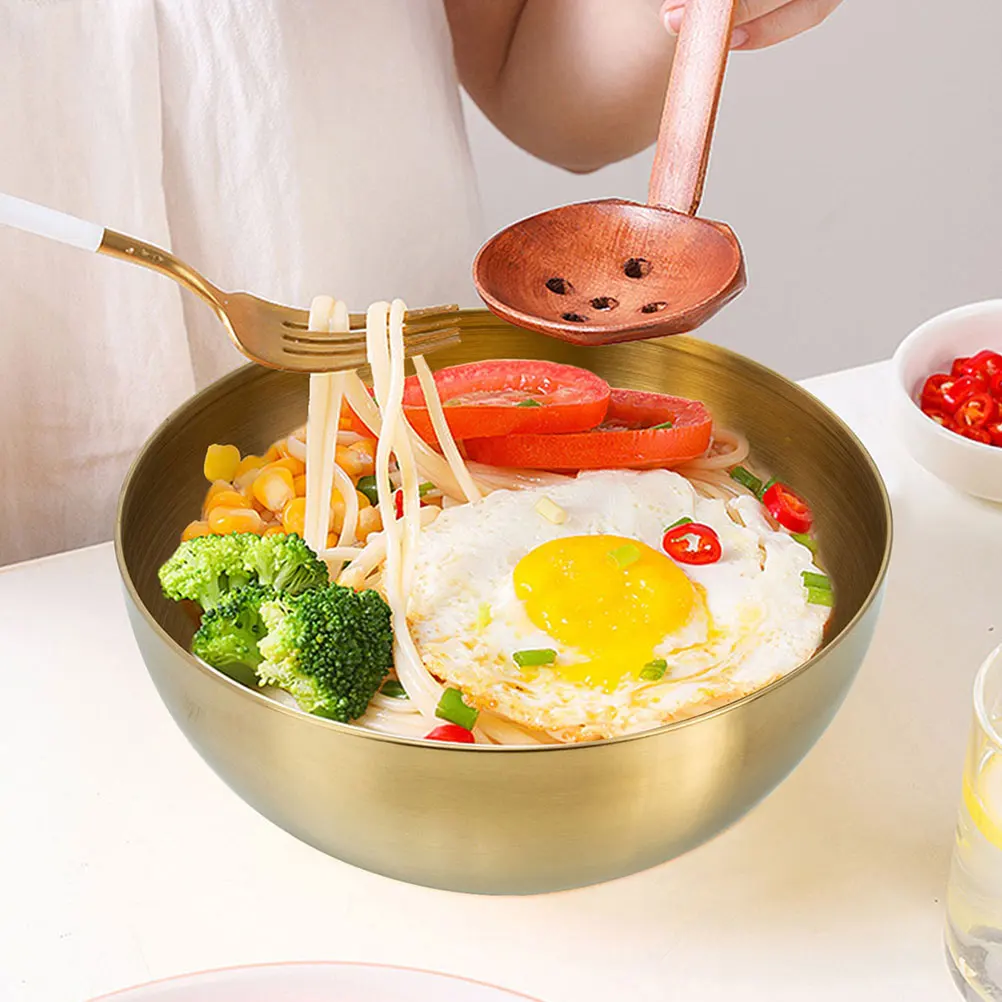 

28cm Golden Stainless Steel Salad Household Food Serving Mixing Bowl Reusable Kitchen Dining Noodle Dessert Restaurant