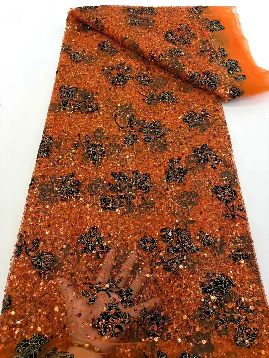 

2025 High Quality African Lace Fabric Sequins Mesh Lace France Luxury Beads Embroidered Tulle Lace Fabric for Sewing