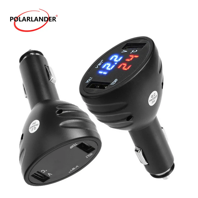 Usb Interface Car Charger 12V 24V Temperature Voltage Meter 3 in 1 Digital LED Thermometer Monitor Dual USB Ports Accessories