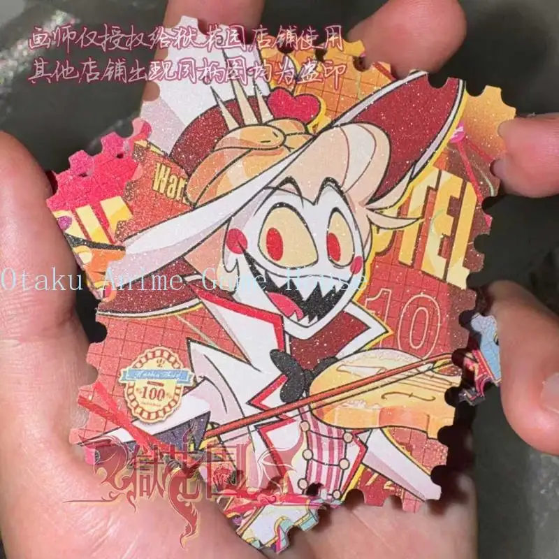 9cm Hazbin Hotel Alastor Adam Lucifer Vox Angel Dust Lute Anime Square Card Stamp Design Paper Card Fan Collection Gift Cosplay view 5