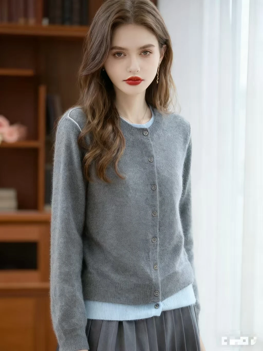 

Fake Two Wool Cardigan Sweater Women's Autumn Winter Thick Warm O-neck Clashing Color Single Breasted Knit Jacket Versatile Soft