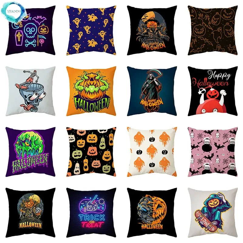 45X45CM 2023 New Halloween Pillowcase Dark Pumpkin Print Pillowcase Home Cushion Cover Wholesale