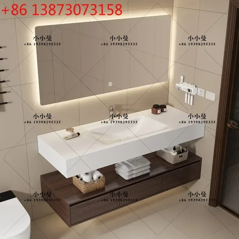 Light luxury hotel wind rock slab hot bending integrated basin wash basin cabinet combination