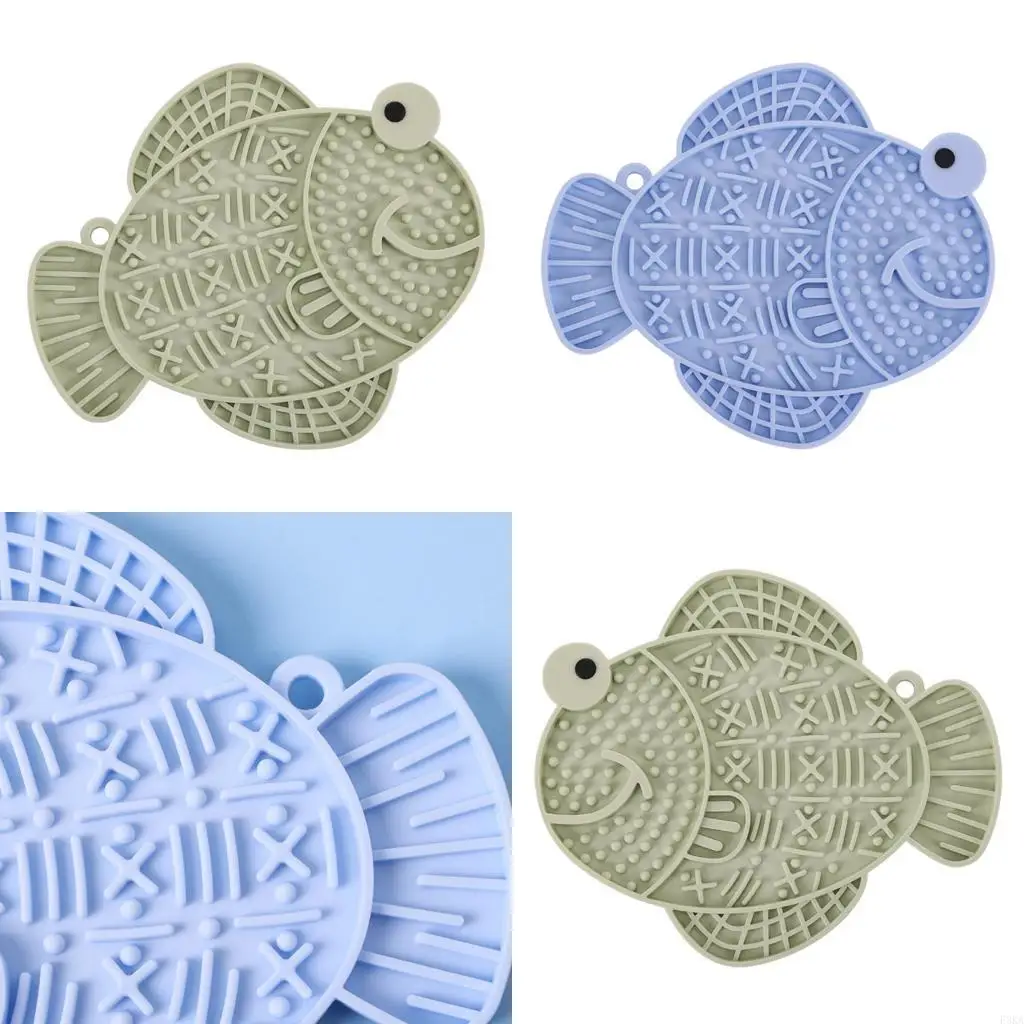 Fish Slow Feeder Silicone Feeding Mat for Pet AntiSpill Suction Cup Base Slow Eating Mess Prevent for Dog Cats