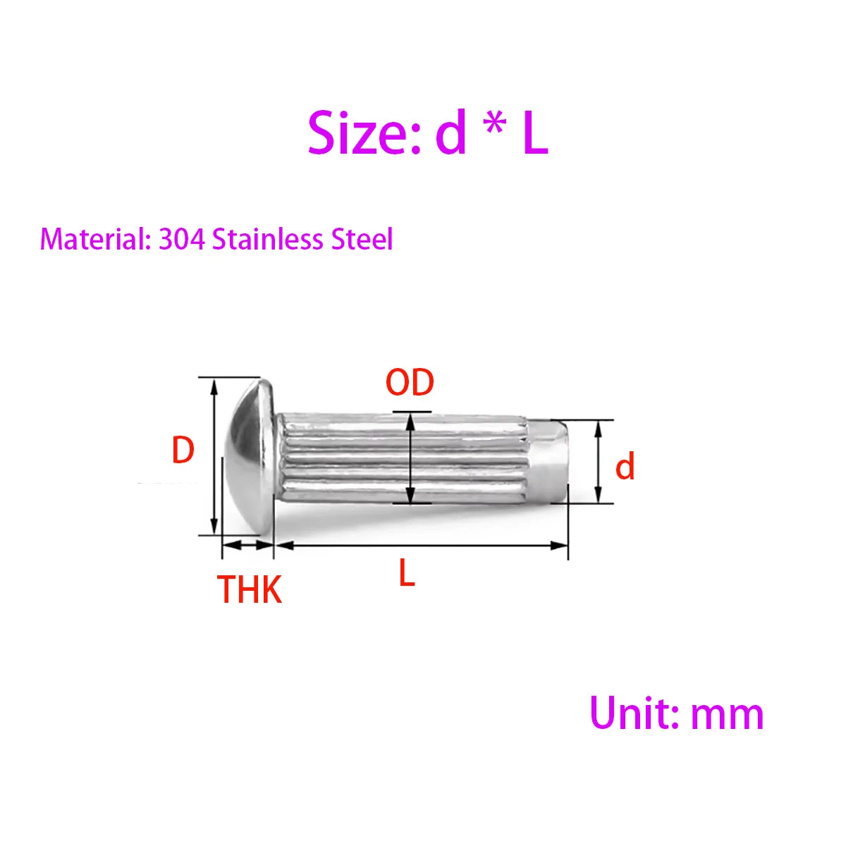 M2.5 M3 M4 M5 M6 304 Stainless Steel  Aluminum Knurled Solid Rivets for Nameplate  Logo