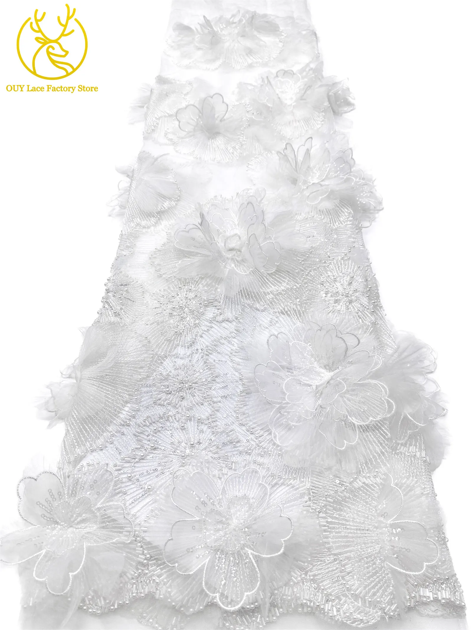 Hochwertige Exquisite 3D-Stickerei Blumen-Tüllspitze Hochwertige Afrikanische Perlen-Pailletten-Spitze Französischer Tüll Hochzeitskleid-Stoff – Detail 11