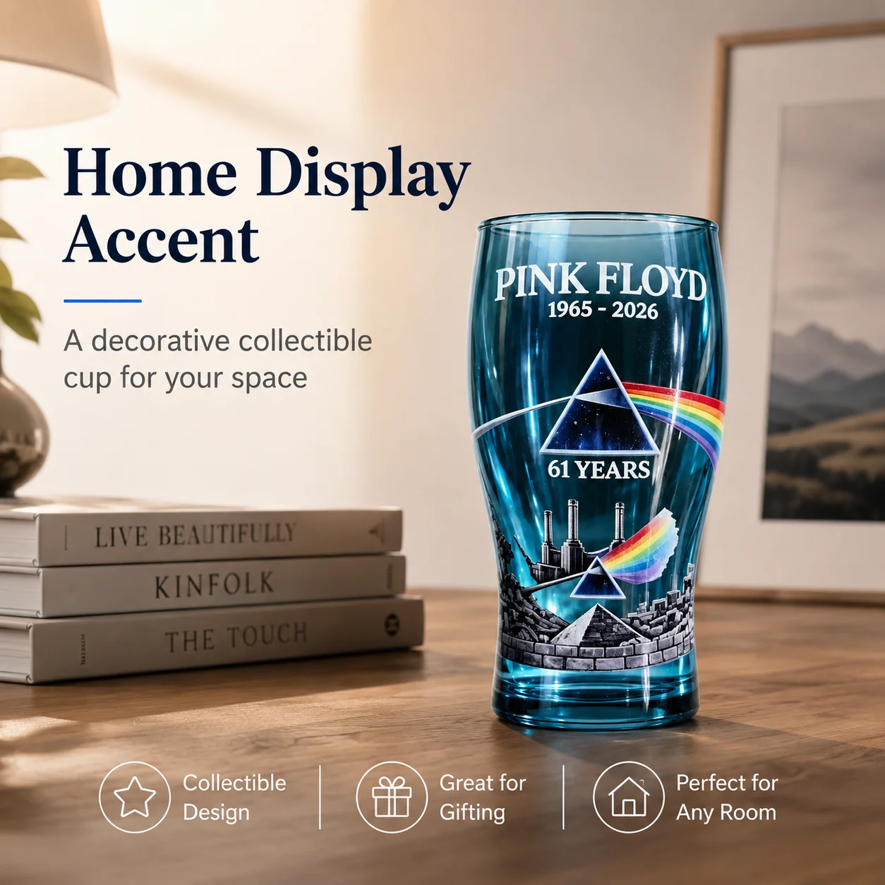 Pink Floyd 61th Anniversary Embossed Beer Glass The Dark Side of The Moon Prism Rainbow Collectible Cup Rock Band Fans Gift