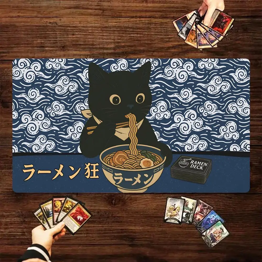 

Black Cat Eat Ramen Mouse Pad Card Game Mat Large Computer Office Mousepad 35X60 Anti-slip for MTG DTCG CCG RPG Trading Mats