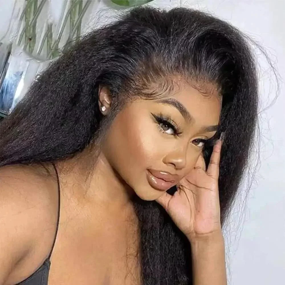 Soft 24inch Kinky Straight Lace Front Wigs With Baby Hair Synthetic Wig Heat Temperature Glueless