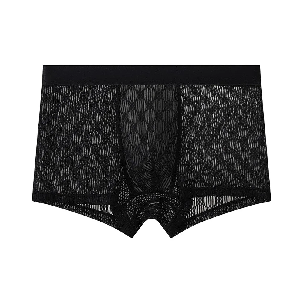 Ice Silk Mesh Underwear Men Boxer Breathable Texture Underpant Man Solid Mens Boxers Boxershorts Transparent Trunks