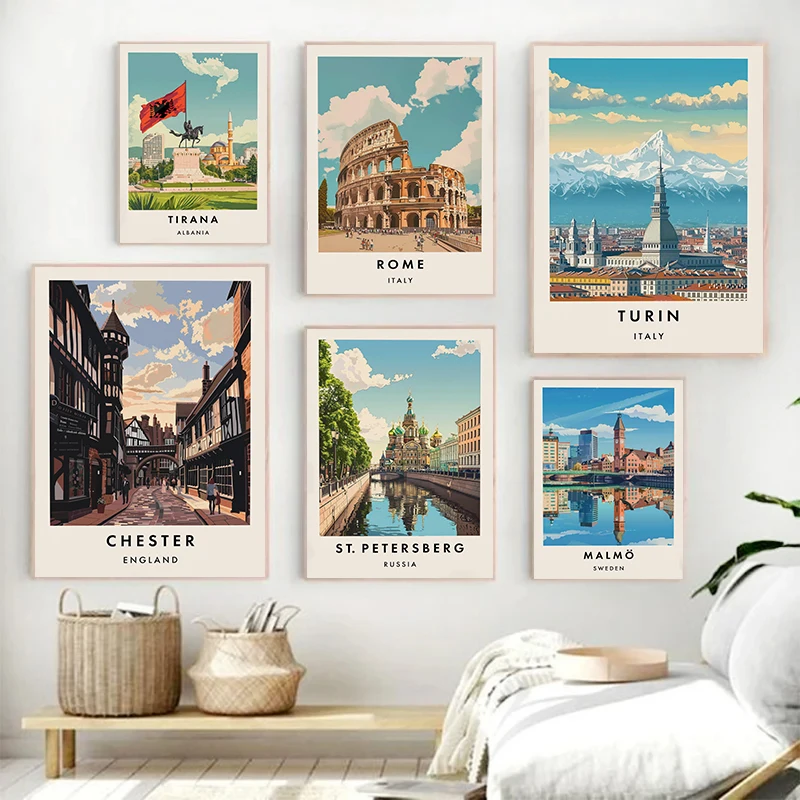 Classic Tourist City Edinburgh Rome Milan Urban Architecture Tourism Art Poster Canvas Paintings Wall Art Pictures Home Decor