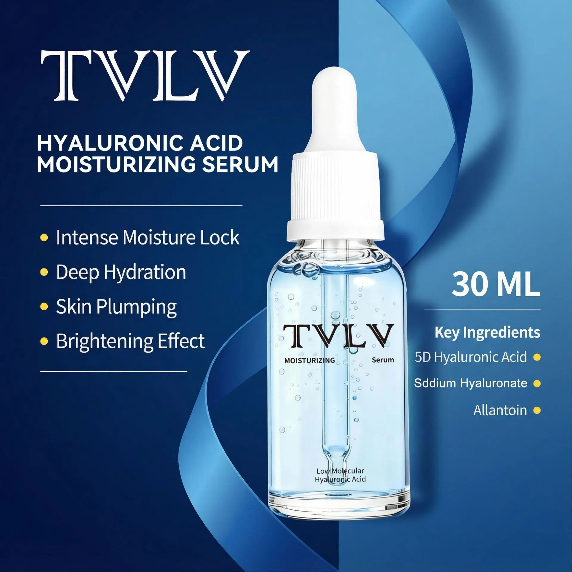 TVLV Hyaluronic Acid Moisturizing Essence Hydrating Brightening Face Serum Dropper