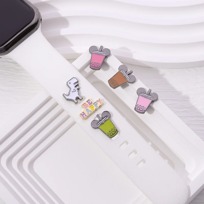 น่ารักการ์ตูนแมว Watchband Charms โบว์ถ้วยตกแต่ง Charm สําหรับ Iwatch ไดโนเสาร์ Love MOM Charms สําหรับ Apple Watch อุปกรณ์เสริม
