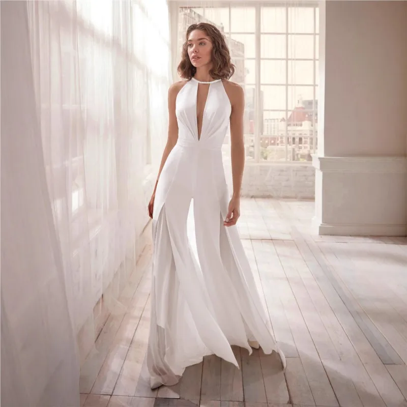 

Sexy Fashion Jumpsuits for Women 2026 Summer Deep V-neck Halter Neck Backless Flared Pants Hollow Out Wide Legs Slit Jumpsuit