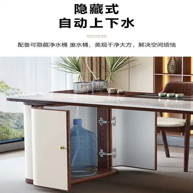 Household solid wood tea table and chair combination balcony light luxury rock slab tea table modern simple high-end new office 3
