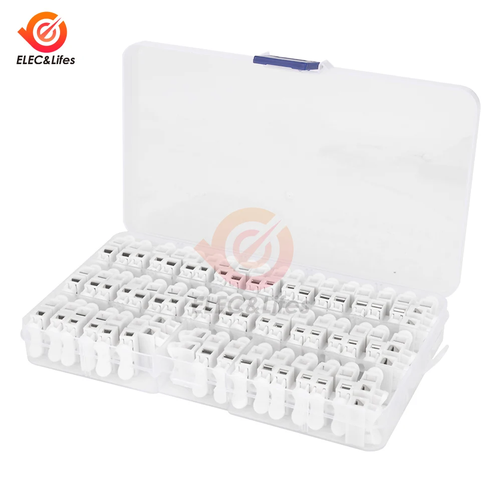 55pcs CH-2 Wire Connector Voltage 250V 10A Wiring Terminal Block Fast Spring Terminal Blocks Cable Clamp Terminal For 0.5-2.5mm²