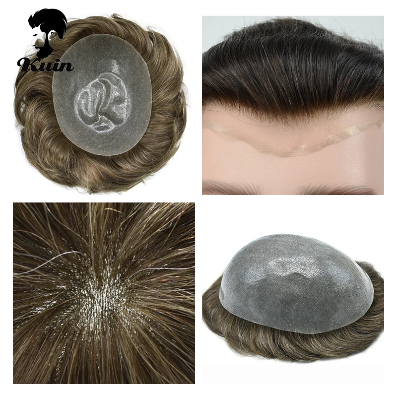 Toupet indien Remy à peau fine pour hommes, perruque complète en PU, système de cheveux humains, postiches masculines naturelles, prothèse capillaire, 0.01mm