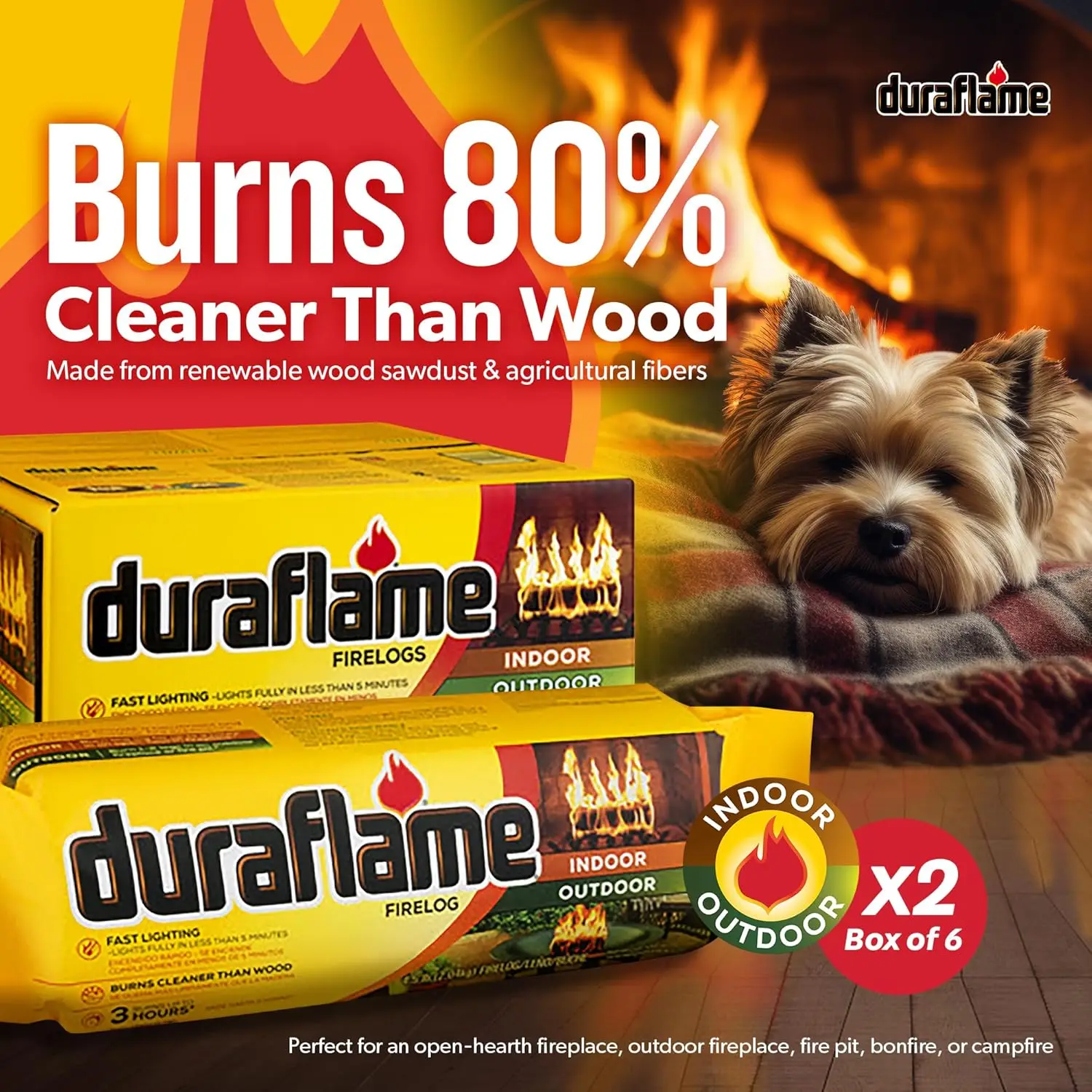 Duraflame 4.5 Pound 3 Hour Long Burn Time Indoor Outdoor Quick Light Fire Log for Camping, Firepits, Bonfires,  (12 Pack)